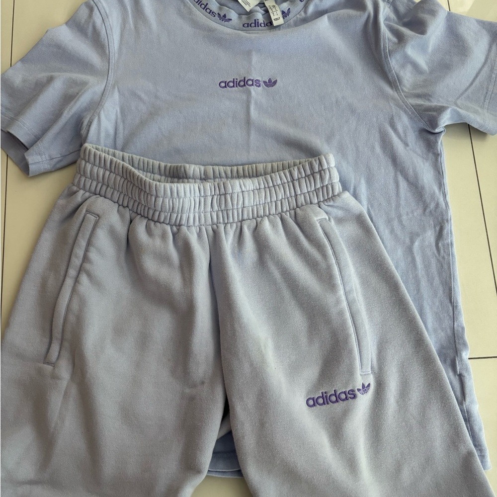 Adidas Lavender Logo Matching Sweat Set XS/S Athleisure Tracksuit